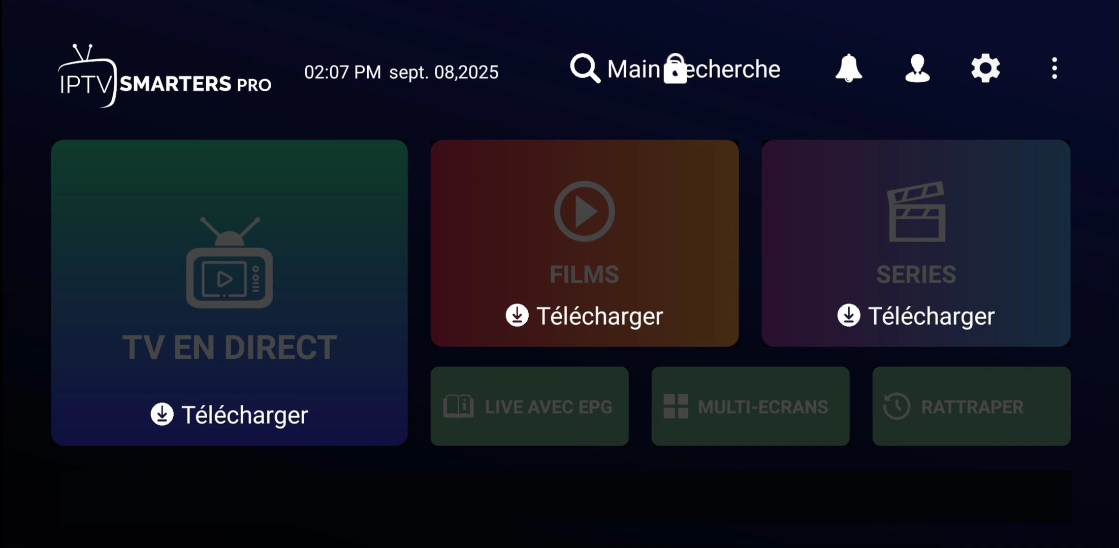 Écran d’accueil IPTV Smarters – téléchargement des données